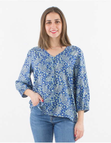 Jaipur print polyester button down blouse