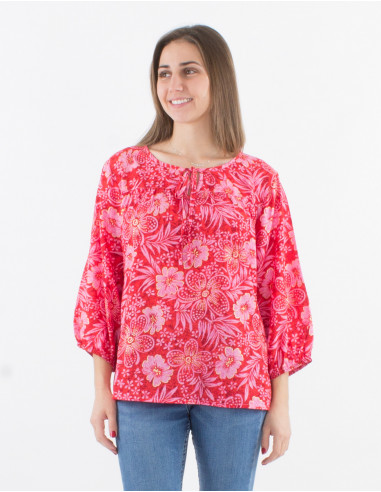 3/4 sleeves printed polyester blouse