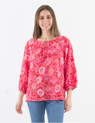 3/4 sleeves printed polyester blouse