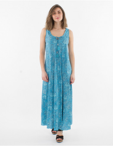 Printed sari polyester maxi dress