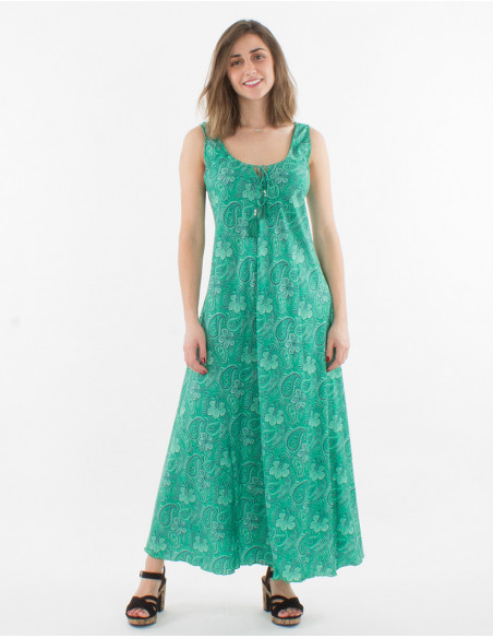 Printed sari polyester maxi dress