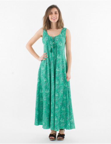 Printed sari polyester maxi dress