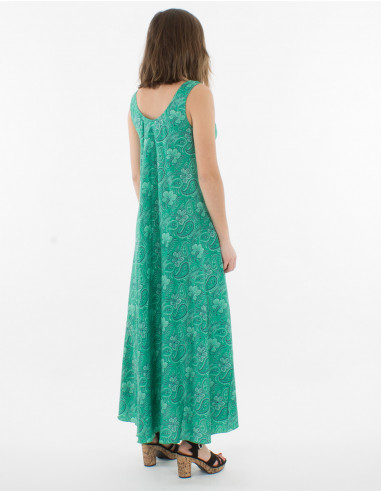 Printed sari polyester maxi dress