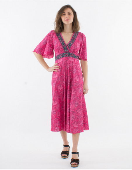 Robe Polyester Manches Courtes Sari Impr
