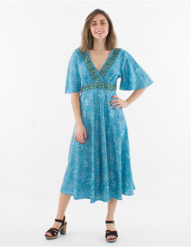 Robe Polyester Manches Courtes Sari Impr