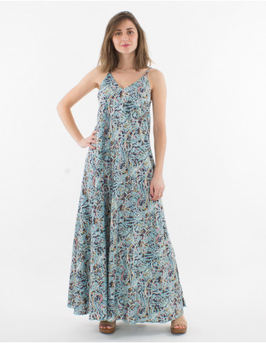 Printed saree long polyester strapless dress