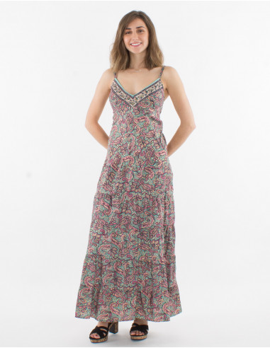 Long polyester sari dress and golden print