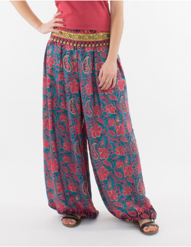 Printed sari polyester pants