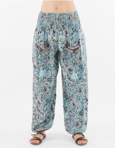 Polyester pants high smocke sari print