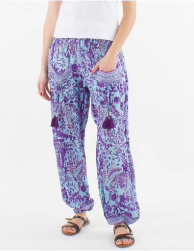 Printed saree smocke polyester pants
