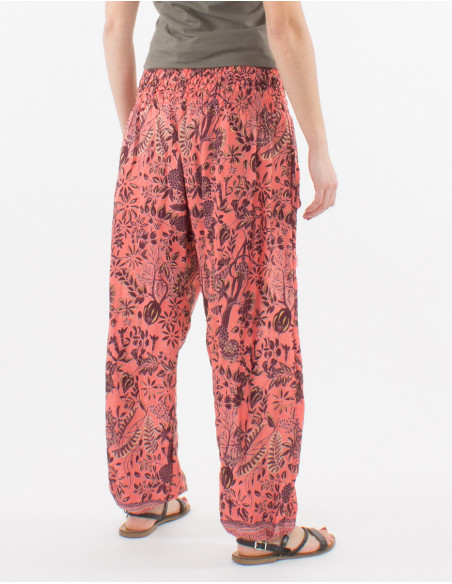 Printed saree smocke polyester pants
