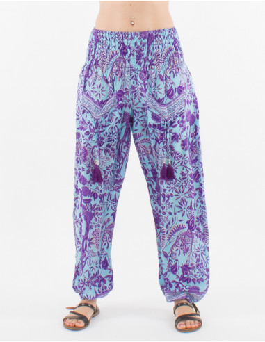 Pantalon Polyester Haut Smocke Sari Impr