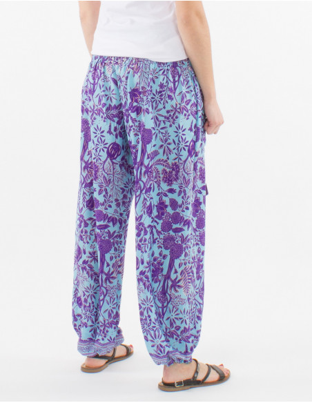 Printed saree smocke polyester pants