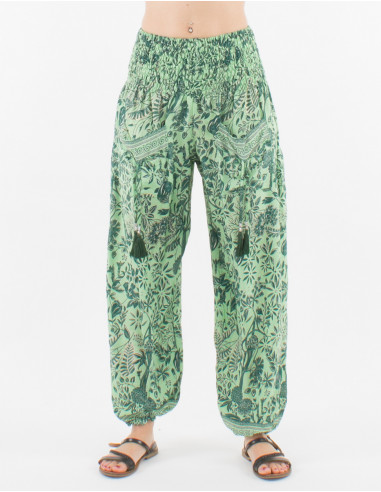 Printed saree smocke polyester pants