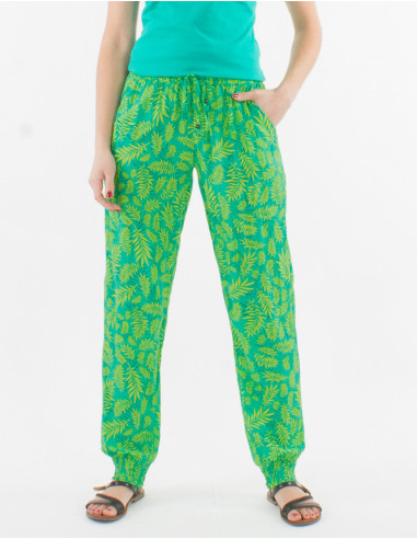 Viscose smocke pants with banana print