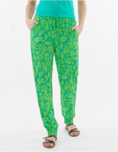 Viscose smocke pants with banana print