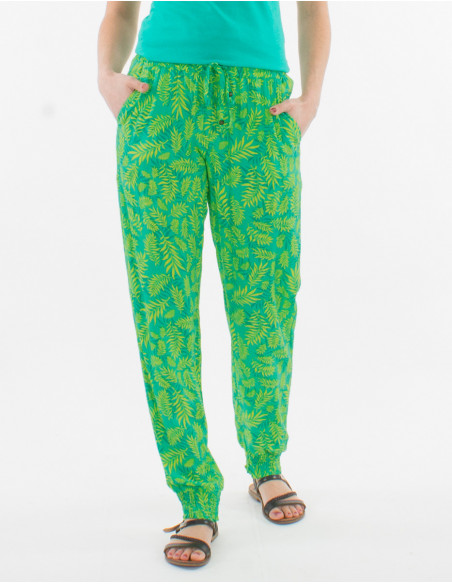 Viscose smocke pants with banana print