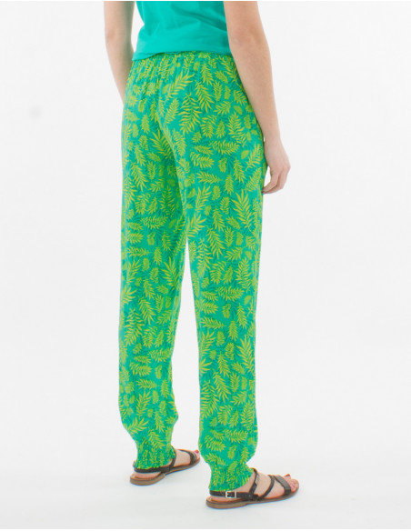Viscose smocke pants with banana print