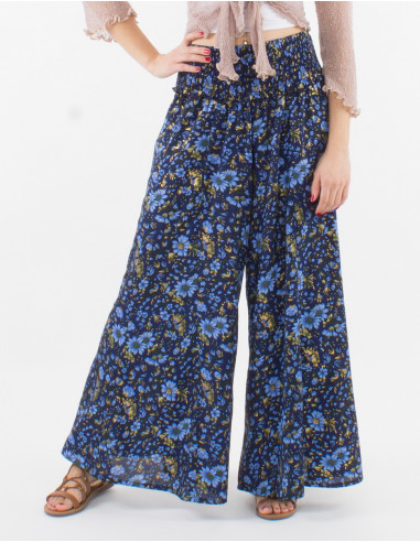 Polyester pants wide gold flowers