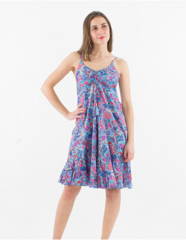 Printed sari polyester short dress