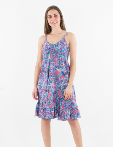 Printed sari polyester short dress