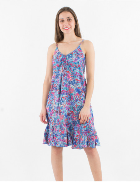 Printed sari polyester short dress