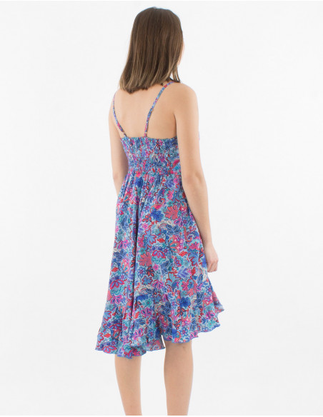 Printed sari polyester short dress