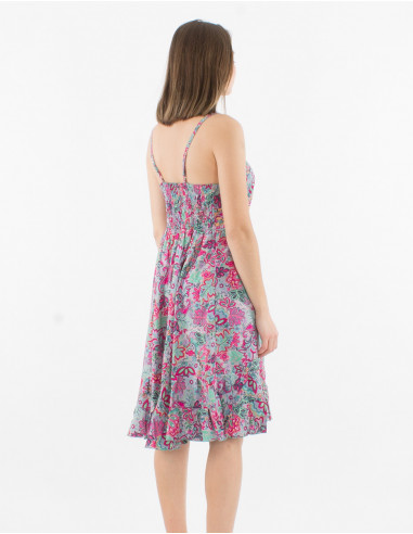 Printed sari polyester short dress