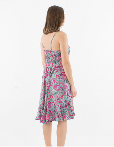 Printed sari polyester short dress