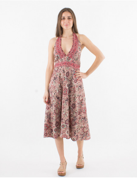 Printed sari polyester short dress