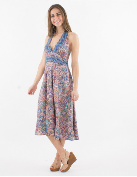 Printed sari polyester short dress