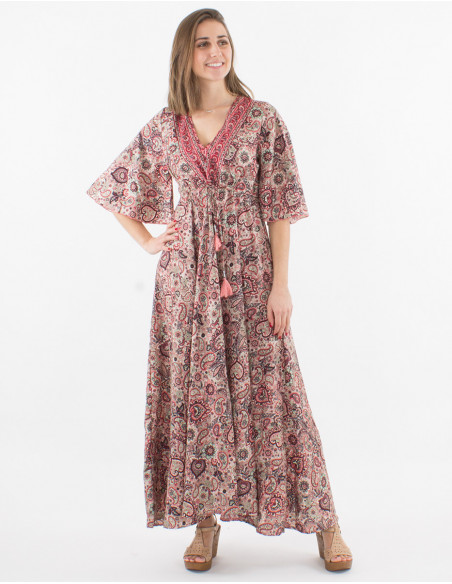 Short sleeve polyester long dress