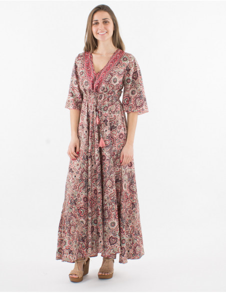 Short sleeve polyester long dress