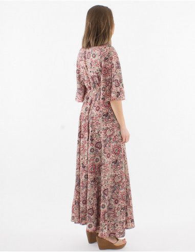 Short sleeve polyester long dress