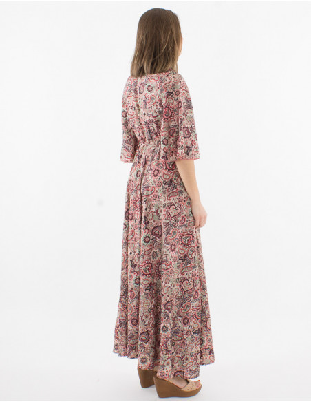 Short sleeve polyester long dress