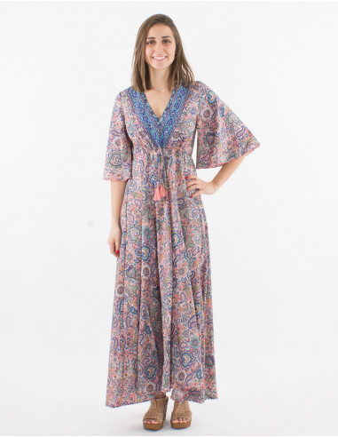 Short sleeve polyester long dress