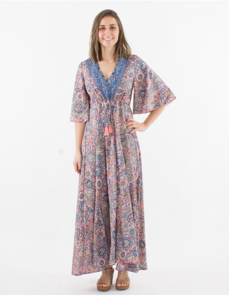 Short sleeve polyester long dress