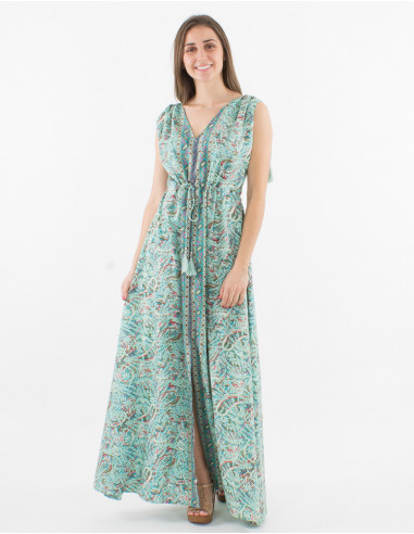 Printed sari polyester maxi dress