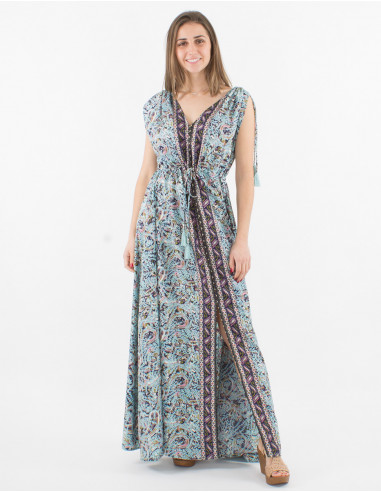 Printed sari polyester maxi dress