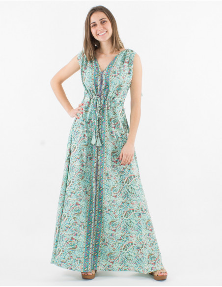 Printed sari polyester maxi dress