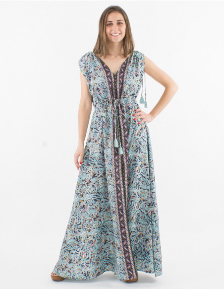 Printed sari polyester maxi dress