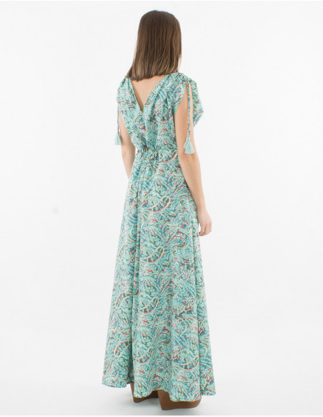 Printed sari polyester maxi dress