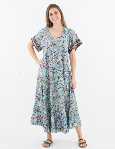 Printed sari polyester maxi dress