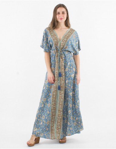 Printed sari polyester maxi dress