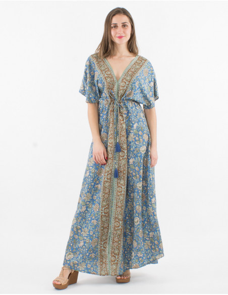Printed sari polyester maxi dress