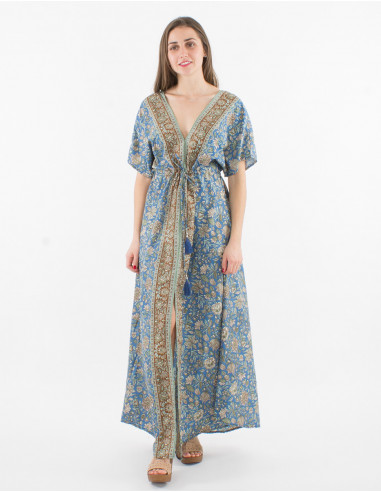 Printed sari polyester maxi dress