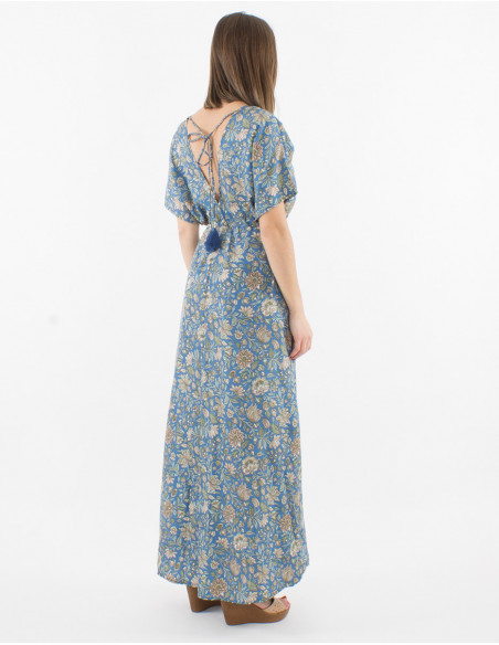 Printed sari polyester maxi dress