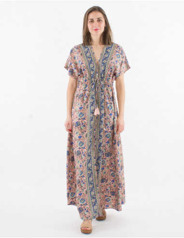 Printed sari polyester maxi dress