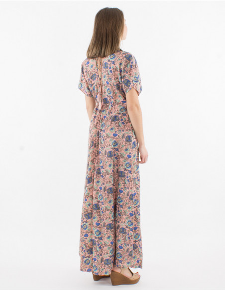 Printed sari polyester maxi dress