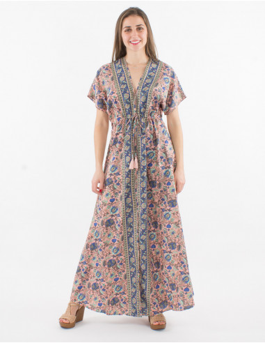 Printed sari polyester maxi dress
